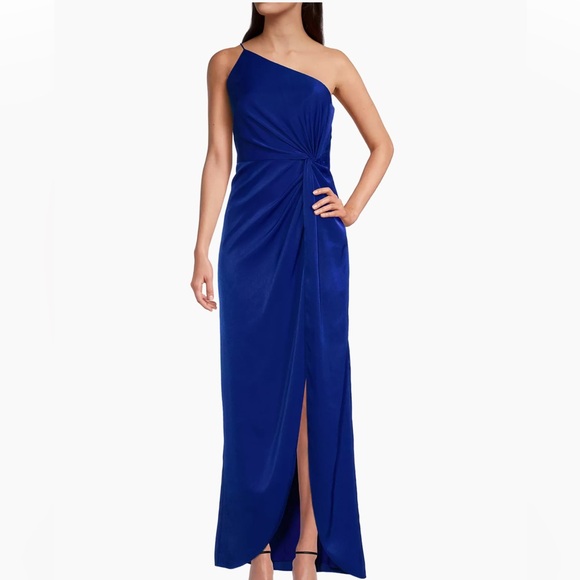 Liv Foster Dresses & Skirts - Liv Foster Asymmetrical Charmeuse Side Slit Evening Gown, Royal Blue, Sz 10, NWT